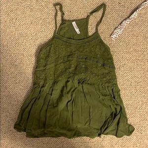 Green strappy top with crochet front